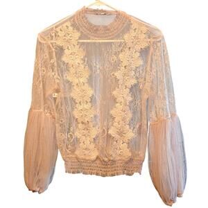 PEACH cream sheer lace blouse size large
